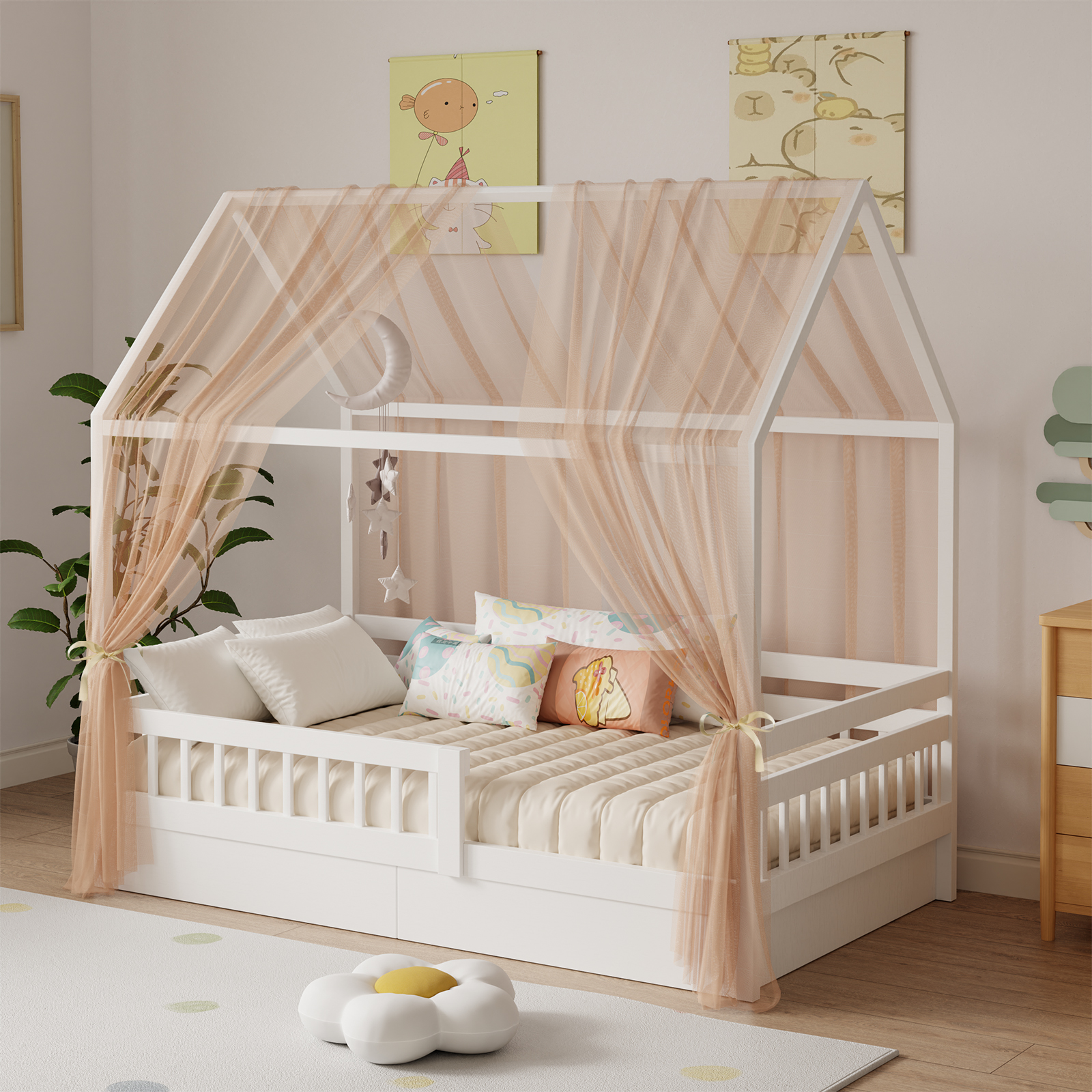 Kids Outdoor Daybed - Bunk Bed Canopy 1/2-Piece Muslin Bunk