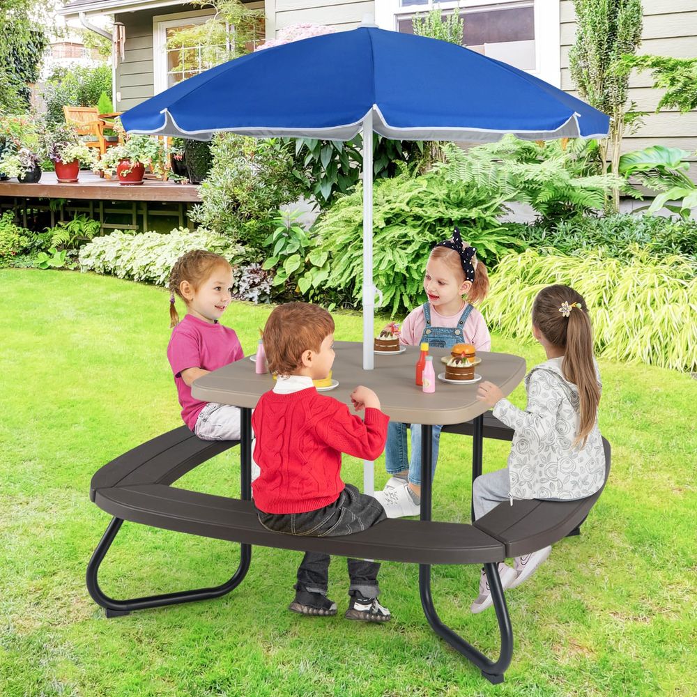 Kids Outdoor Table With Umbrella - Kids Picnic Table, 8 Person Kids