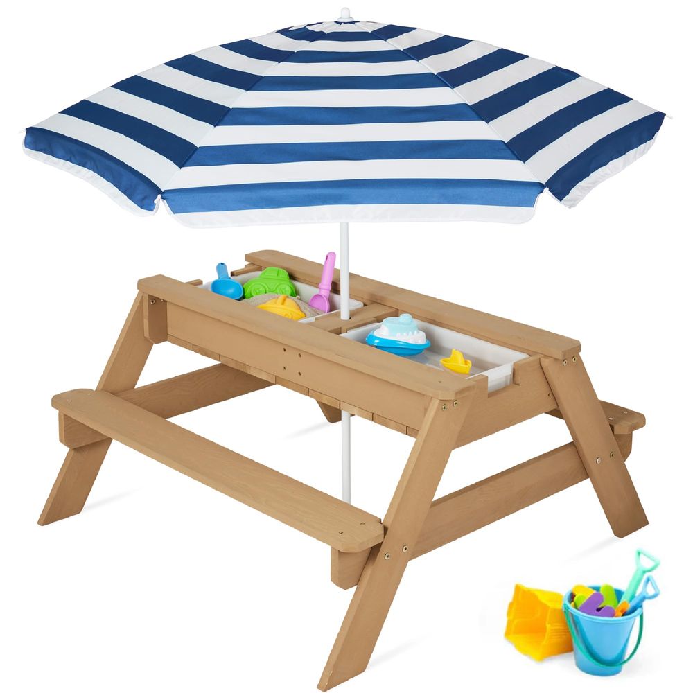 Kids Outdoor Table With Umbrella - Kids Picnic Table with Umbrella, 3in1