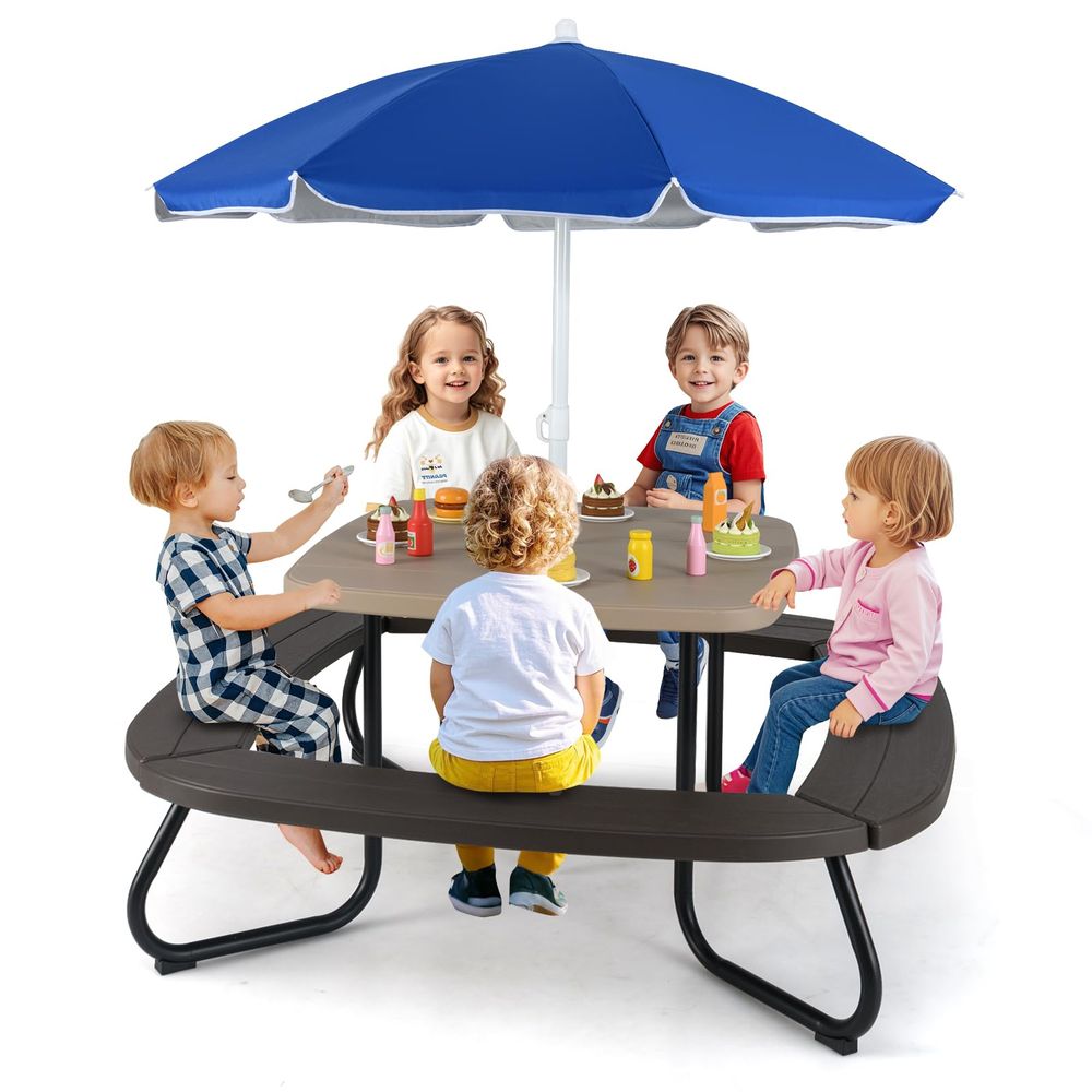 Kids Outdoor Table With Umbrella - Kids Picnic Table, 8 Person Toddler