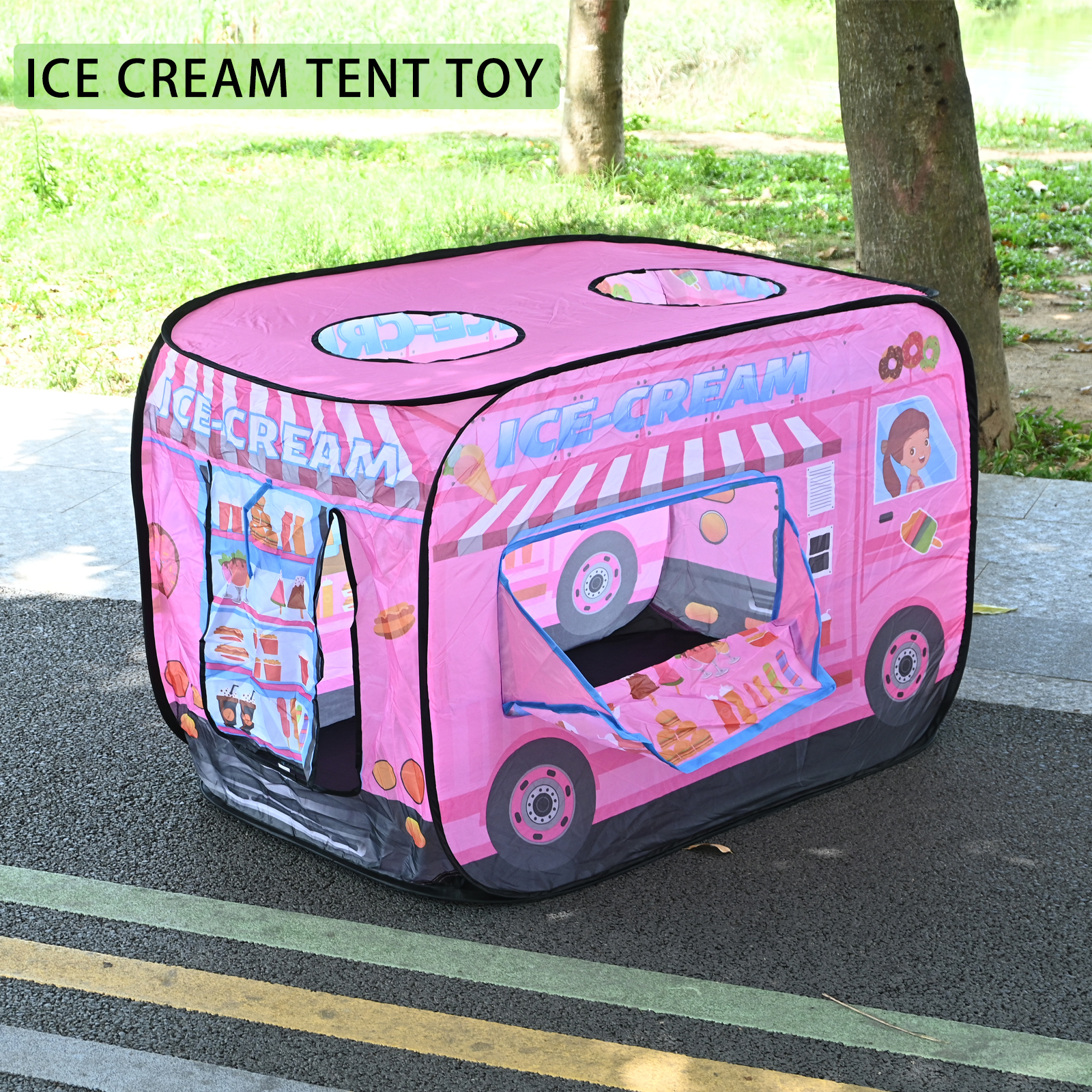 Kids Outdoor Cubby House - Pink Ice Cream Desserts, Car Games,