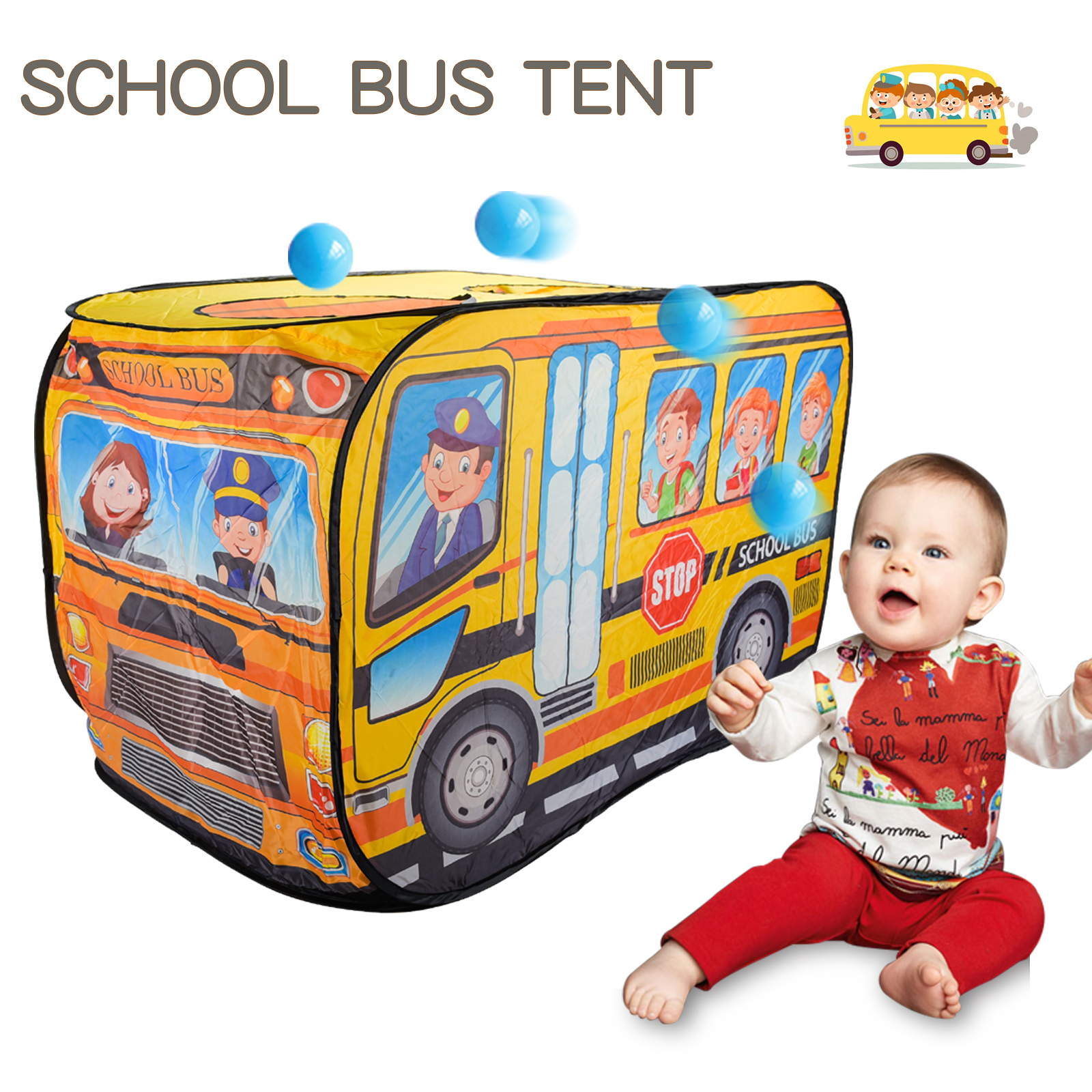 Kids Outdoor Cubby House - Children'S Indoor School Bus Tent Toy