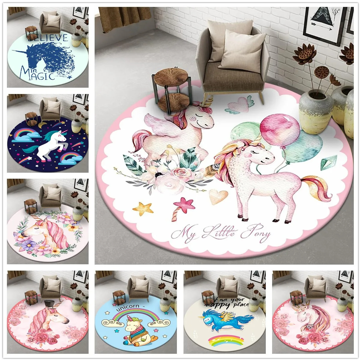 Cartoon Unicorn Round Rug Love - đánh giá và giá Kids Unicorn Outdoor Chair