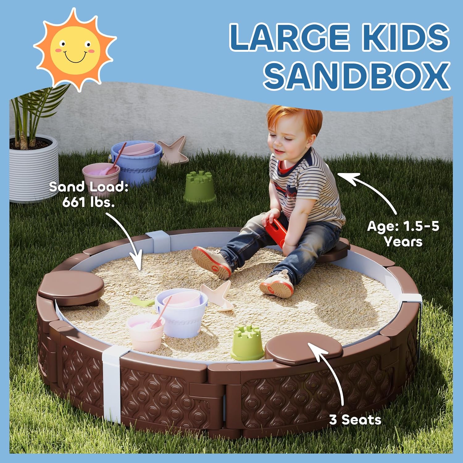 Kids Sandbox with Cover, Round - đánh giá và giá Kids Outdoor Picnic Table
