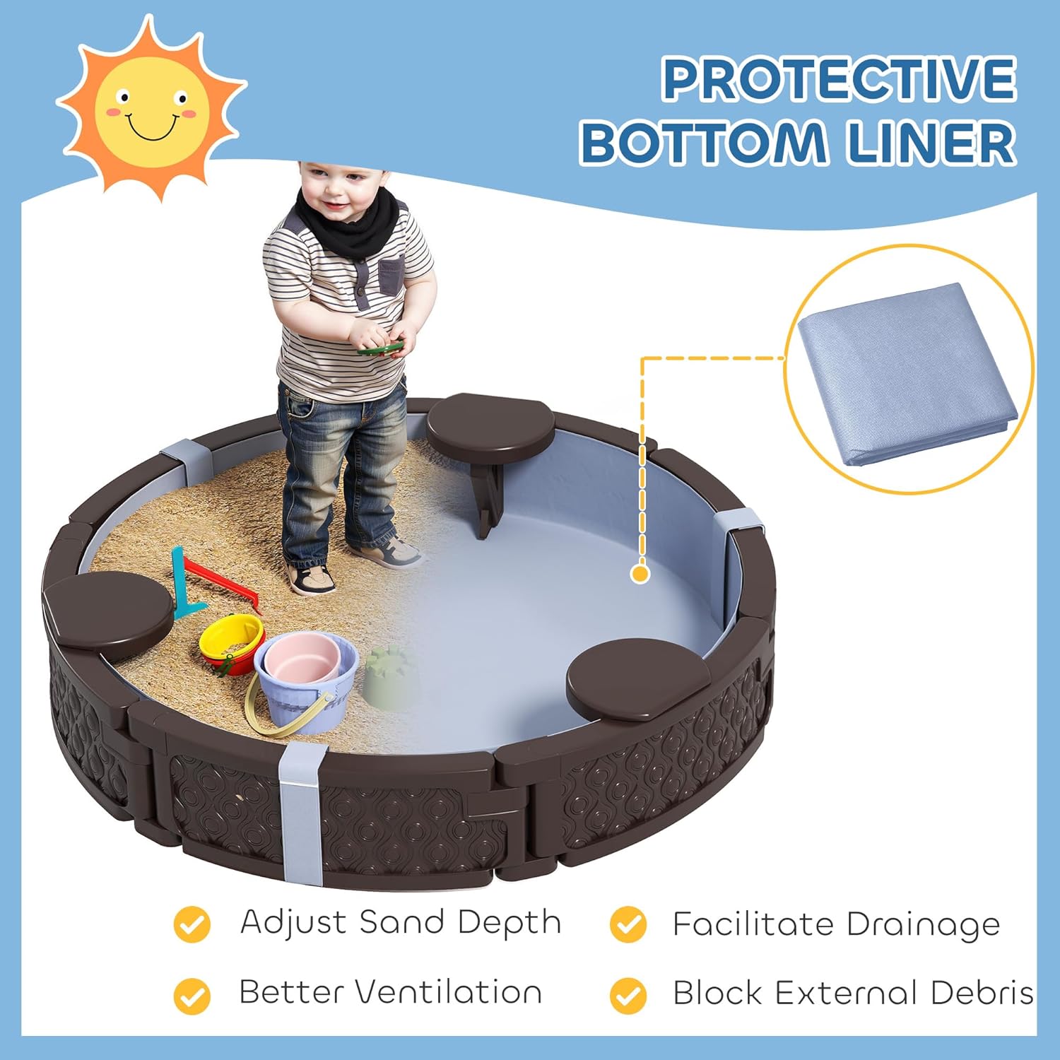 Kids Sandbox with Cover, Round - đánh giá và giá Kids Outdoor Picnic Table