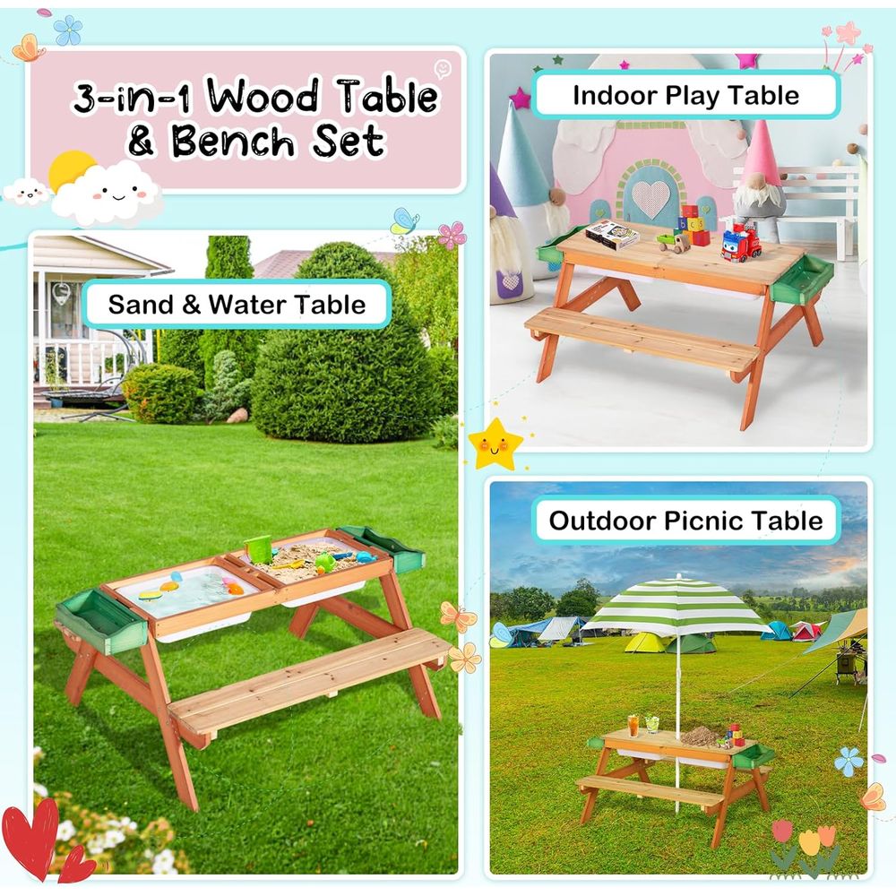 Multifunctional Outdoor Wooden - đánh giá và giá Kids Outdoor Table With Umbrella
