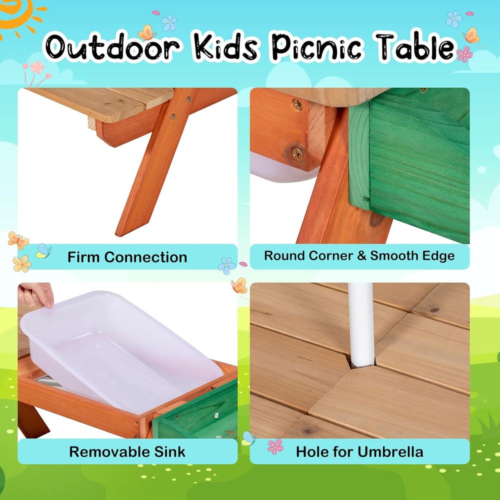 Multifunctional Outdoor Wooden - đánh giá và giá Kids Outdoor Table With Umbrella