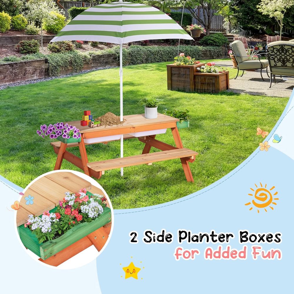 Multifunctional Outdoor Wooden - đánh giá và giá Kids Outdoor Table With Umbrella