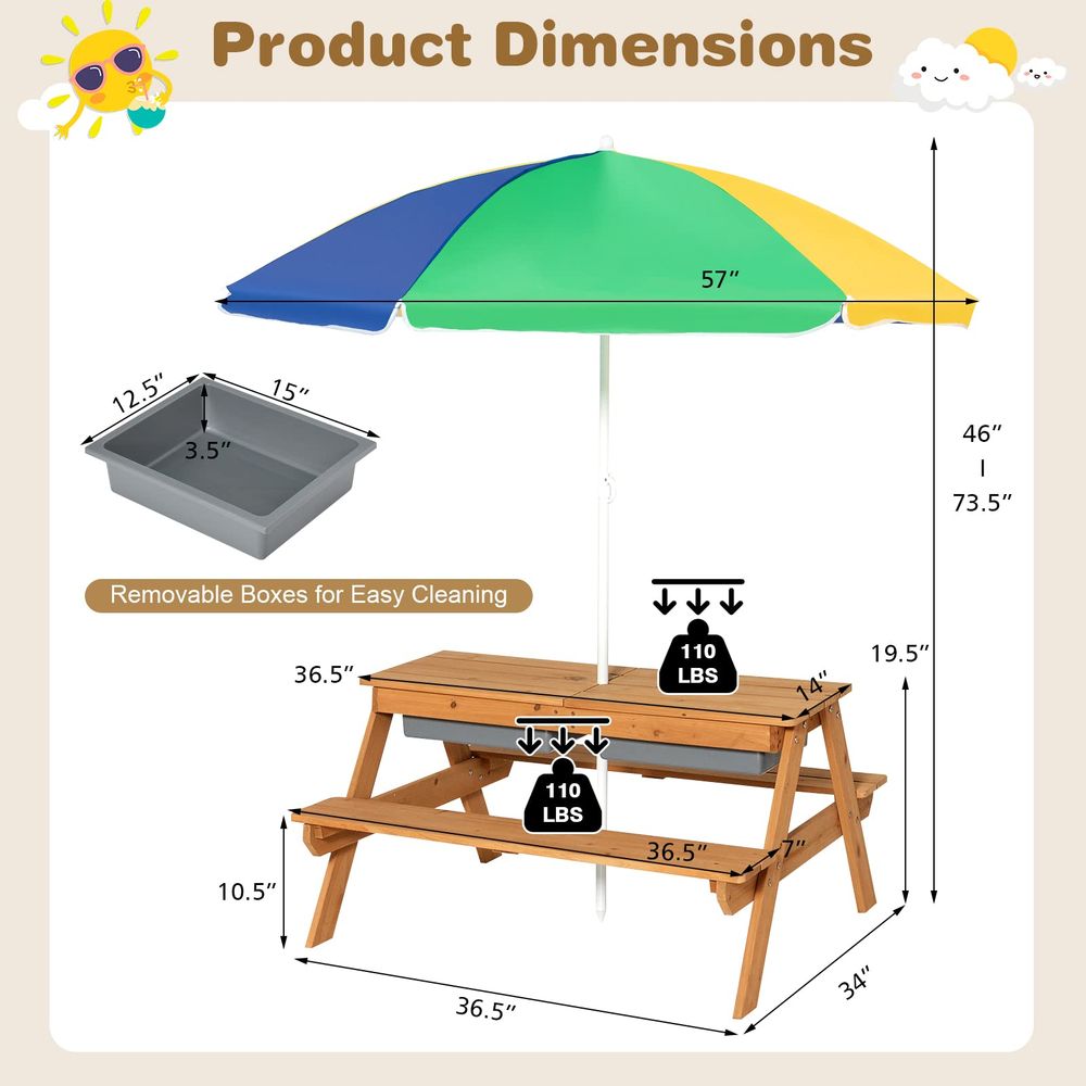 Kids Picnic Table, 4 in 1 Ceda - đánh giá và giá Kids Outdoor Table With Umbrella