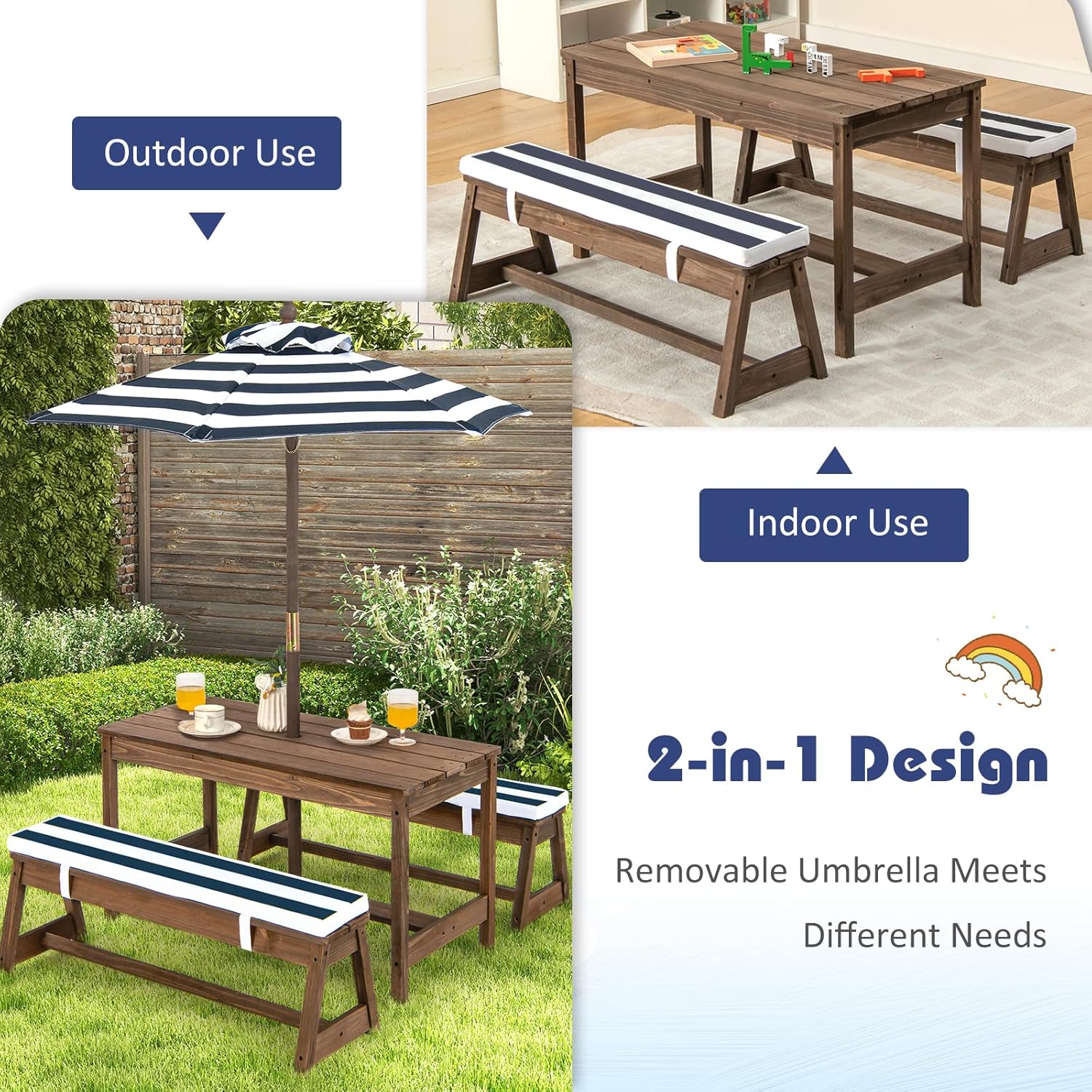Height Adjustable Wooden Kids  - đánh giá và giá Kids Outdoor Picnic Table