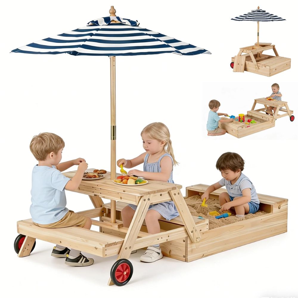 Kids Picnic Table with Sandbox - đánh giá và giá Kids Outdoor Table With Umbrella