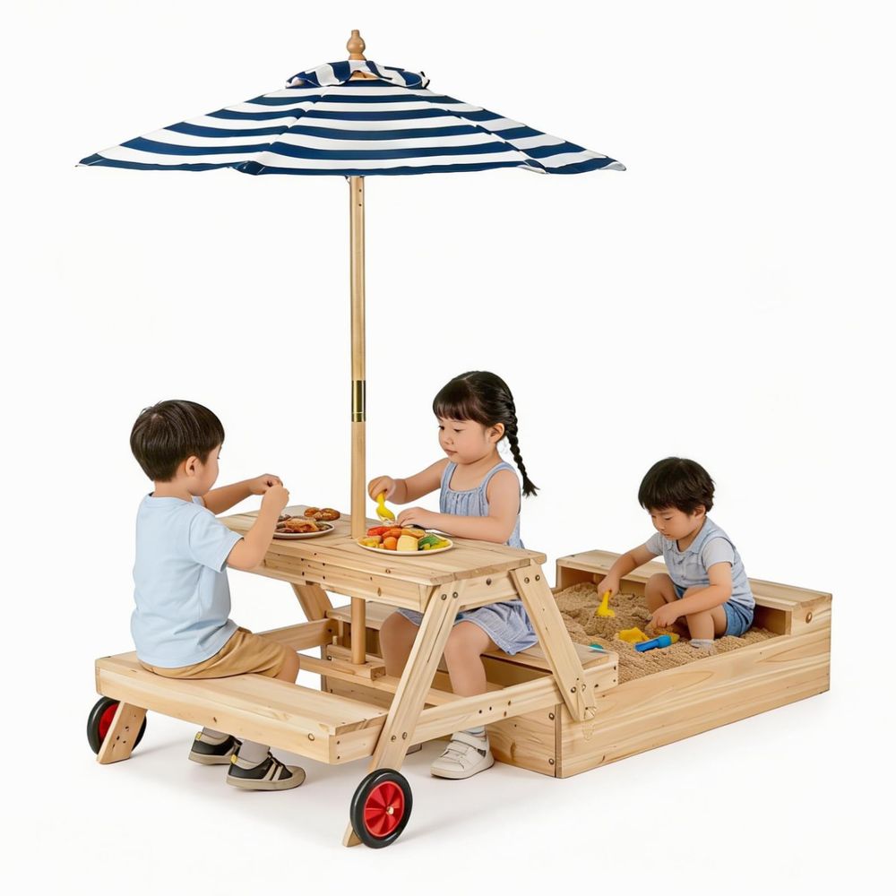 Kids Picnic Table with Sandbox - đánh giá và giá Kids Outdoor Table With Umbrella