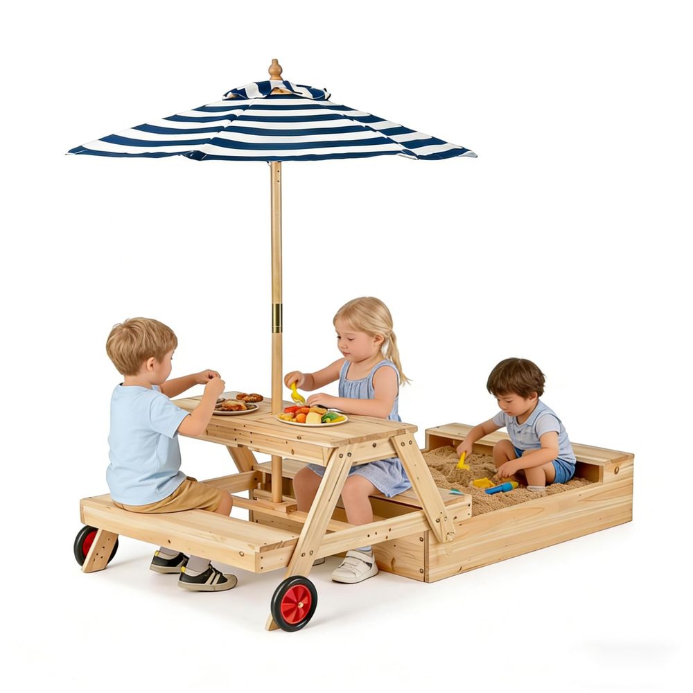 Kids Picnic Table with Sandbox - đánh giá và giá Kids Outdoor Table With Umbrella