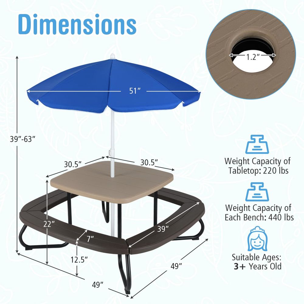 Kids Picnic Table, 8 Person To - đánh giá và giá Kids Outdoor Table With Umbrella