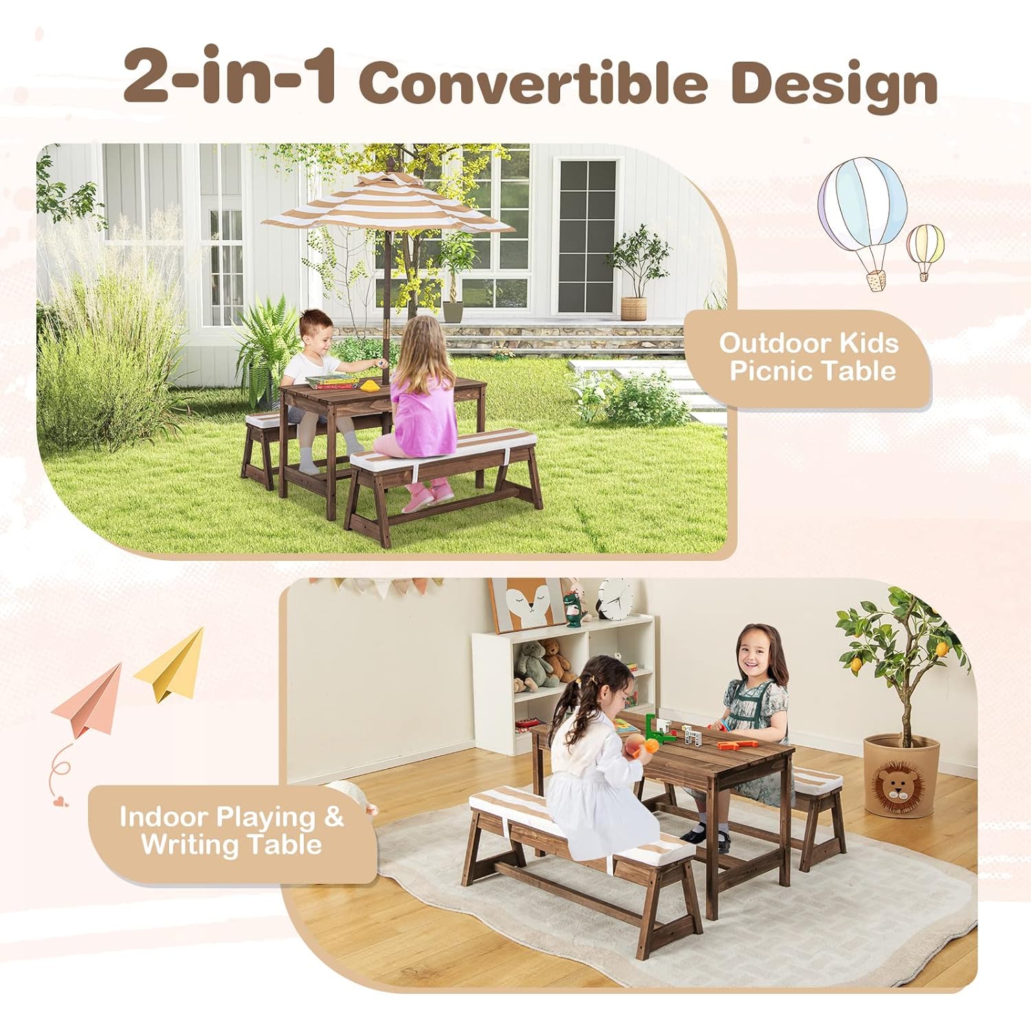Kids Picnic Table, Outdoor Woo - đánh giá và giá Kids Outdoor Table With Umbrella