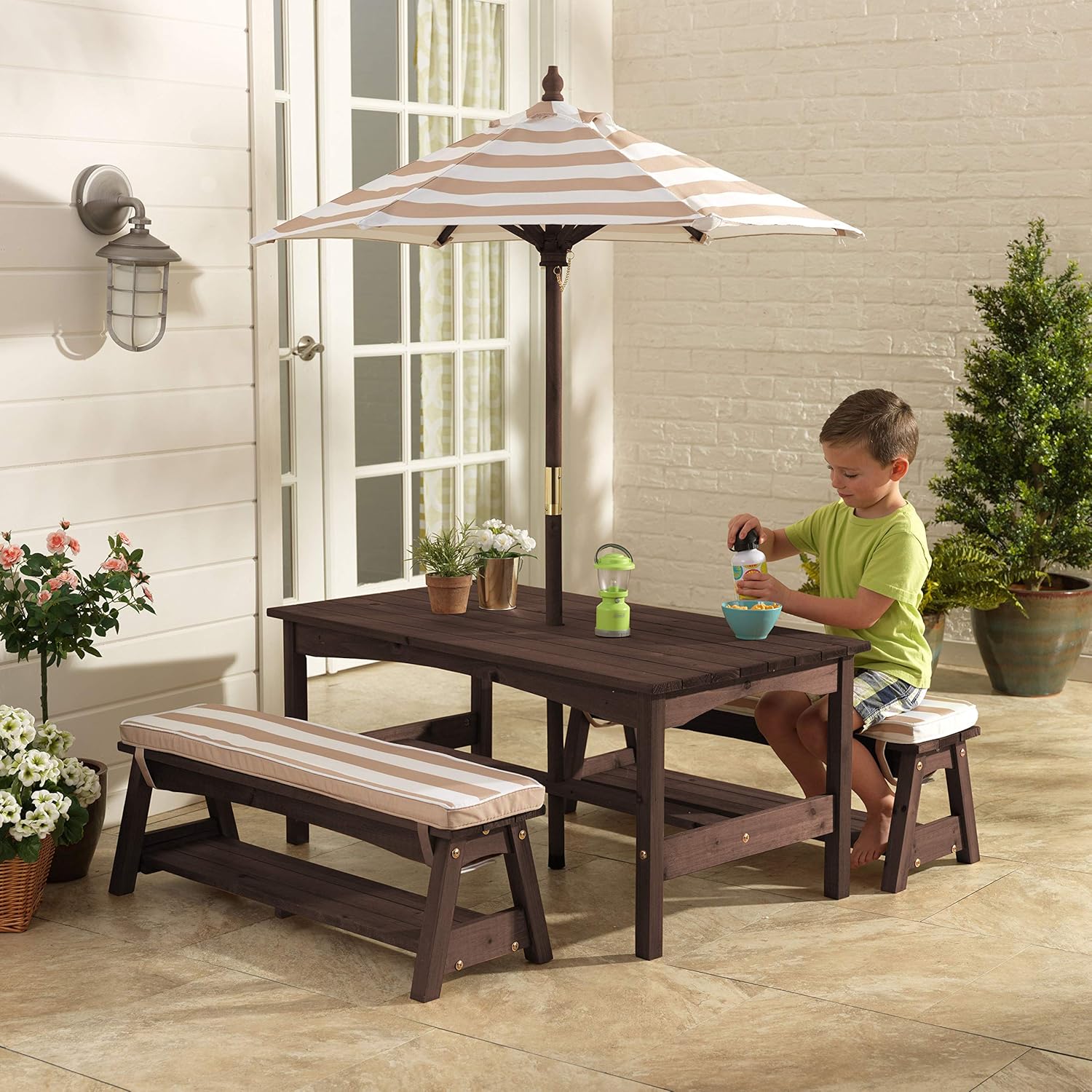 Outdoor Wooden Table & Bench S - đánh giá và giá Kids Outdoor Table With Umbrella