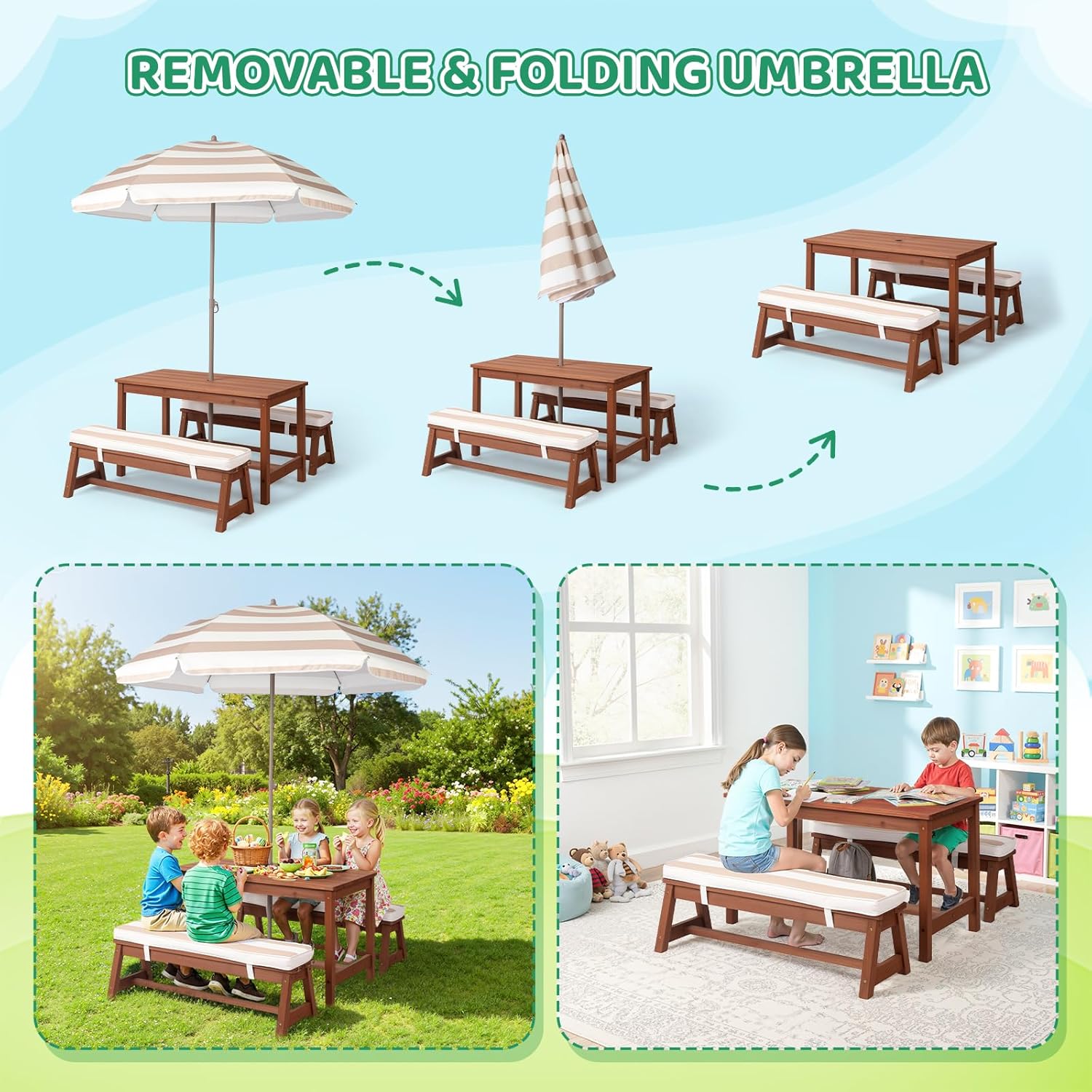 Kids Picnic Table Outdoor Wood - đánh giá và giá Kids Outdoor Table With Umbrella